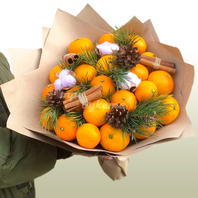 Букет мандаринов в крафте